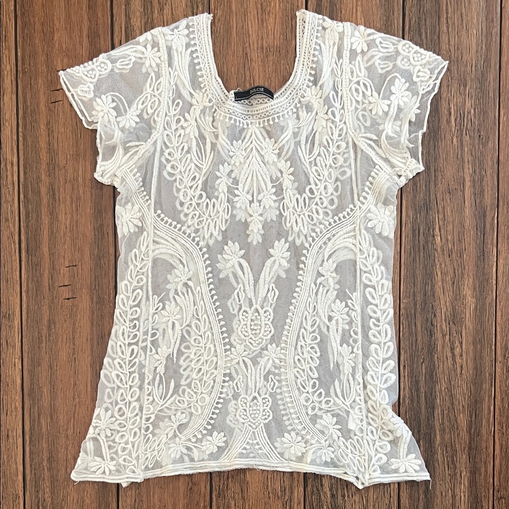 Dulcie Ivory Lace Embroidered Top Boho Romantic Cottagecore Small Unconventional